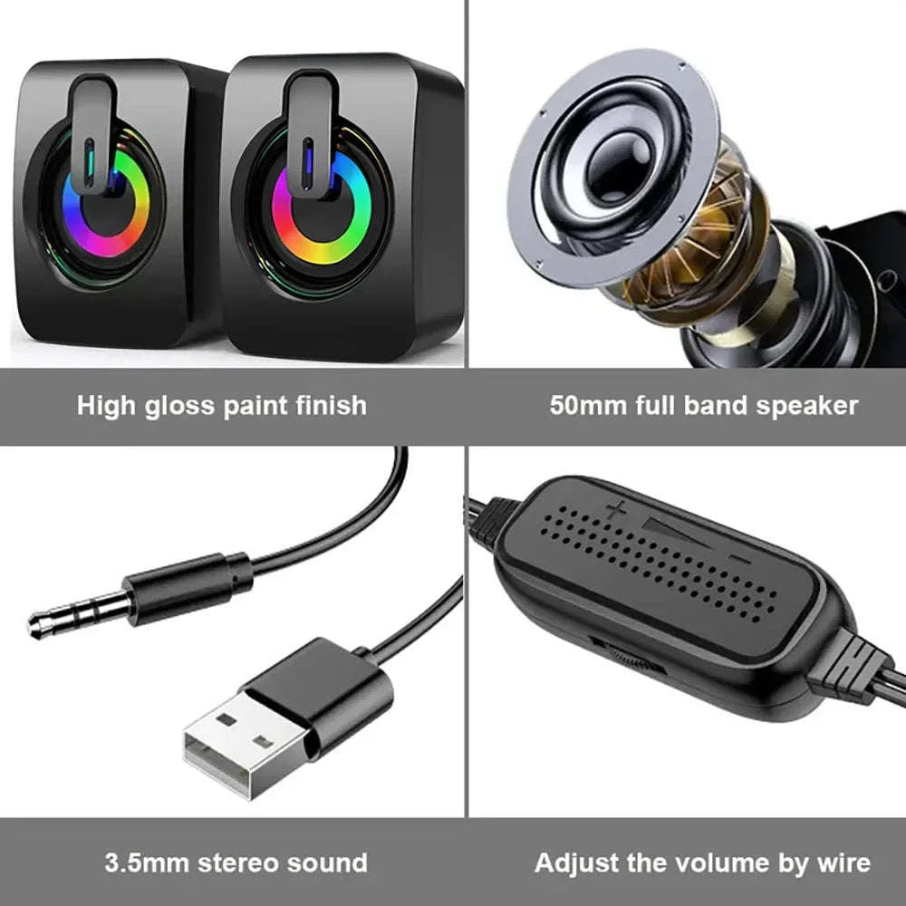 USB Stereo Computer Speakers with Microphone for Desktop & Laptop-Blakc
