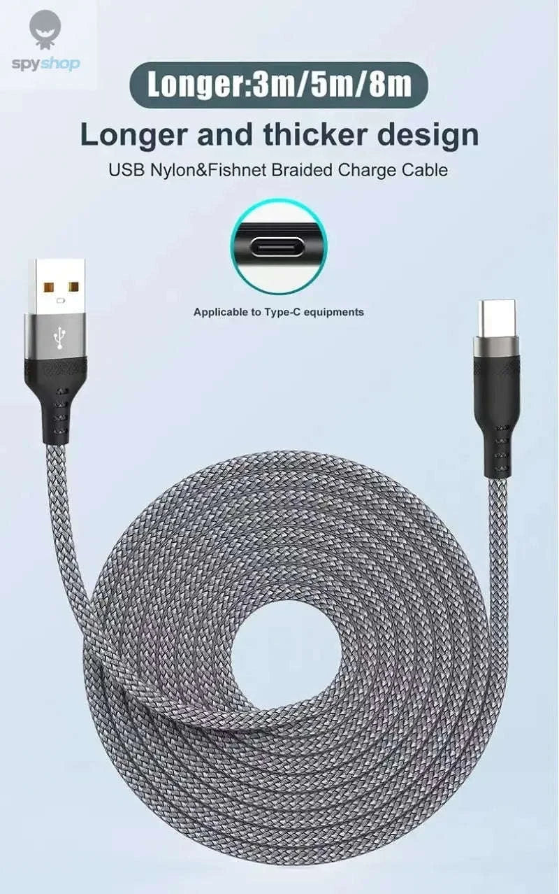 USB Type C Fast Charge Cable – 5A Fast Charging, Nylon Braided, Multiple Lengths-Black USB C / 5m