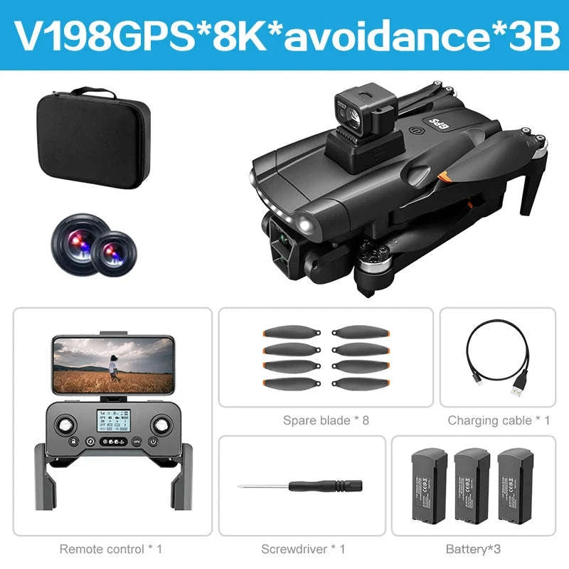 V198 GPS Drone with 8K Camera, Obstacle Avoidance & 3KM Range-Screen-8K-3B