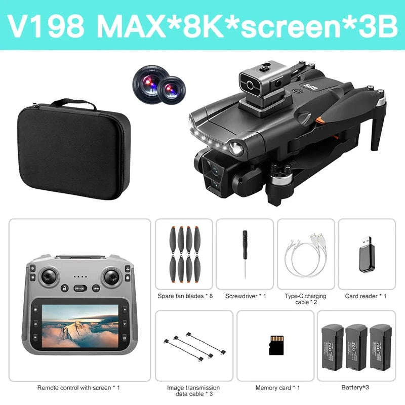 V198 GPS Drone with 8K Camera, Obstacle Avoidance & 3KM Range-Screen-8K-3B