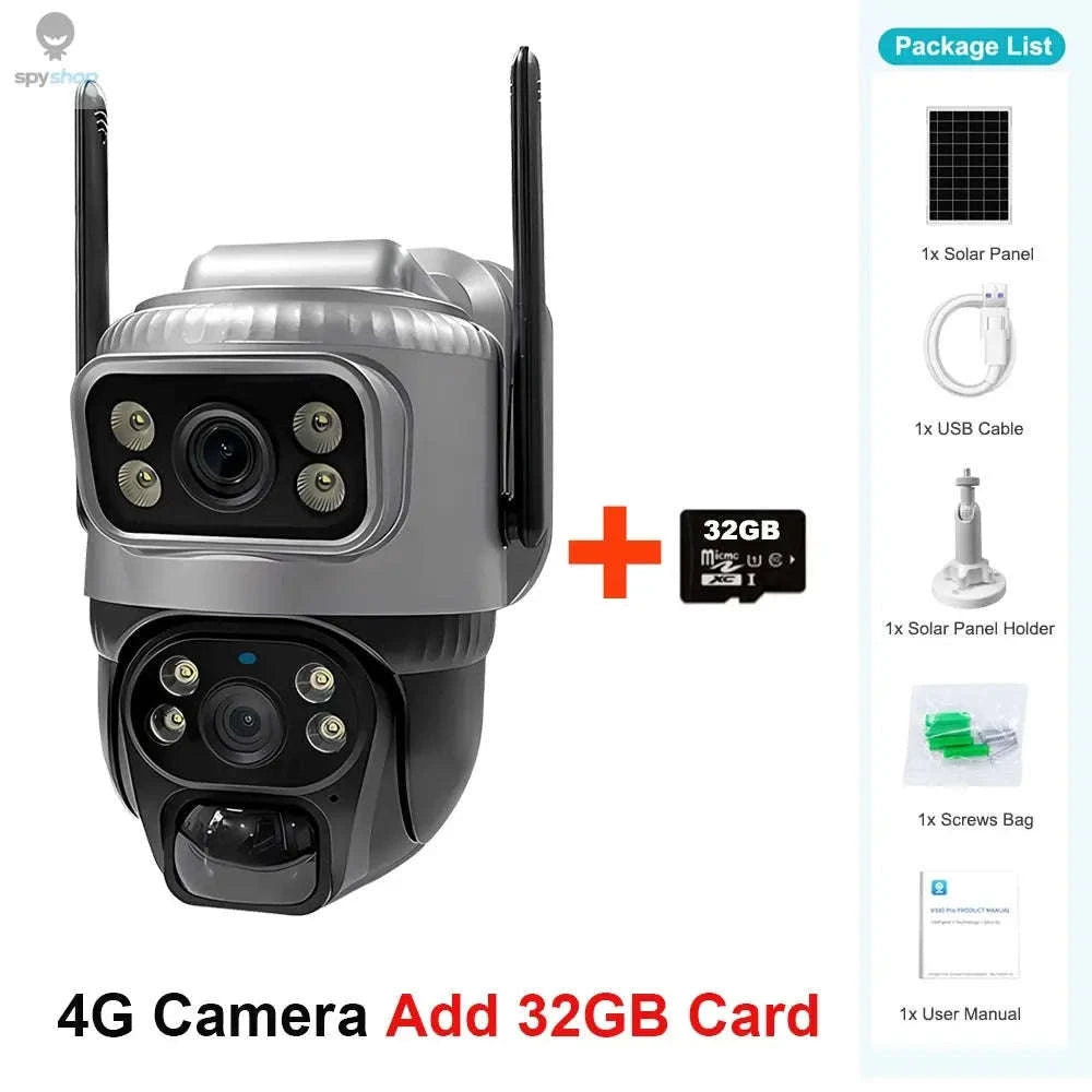V380 Dual Lens 4G Solar Security Camera – Dual 4K Views, Solar Power, 4G Connectivity-4G Cam 128GB Card