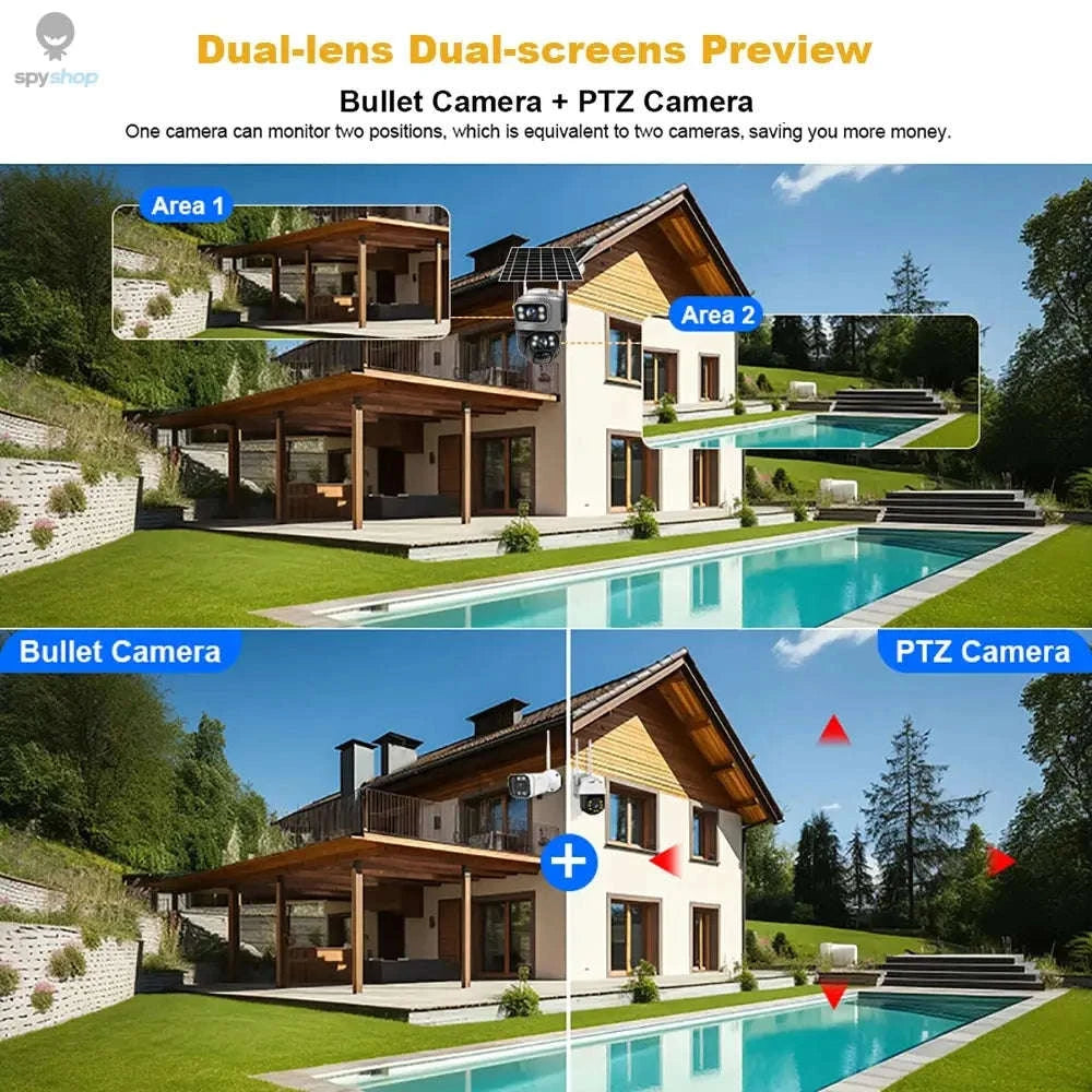 V380 Dual Lens 4G Solar Security Camera – Dual 4K Views, Solar Power, 4G Connectivity-4G Cam 128GB Card