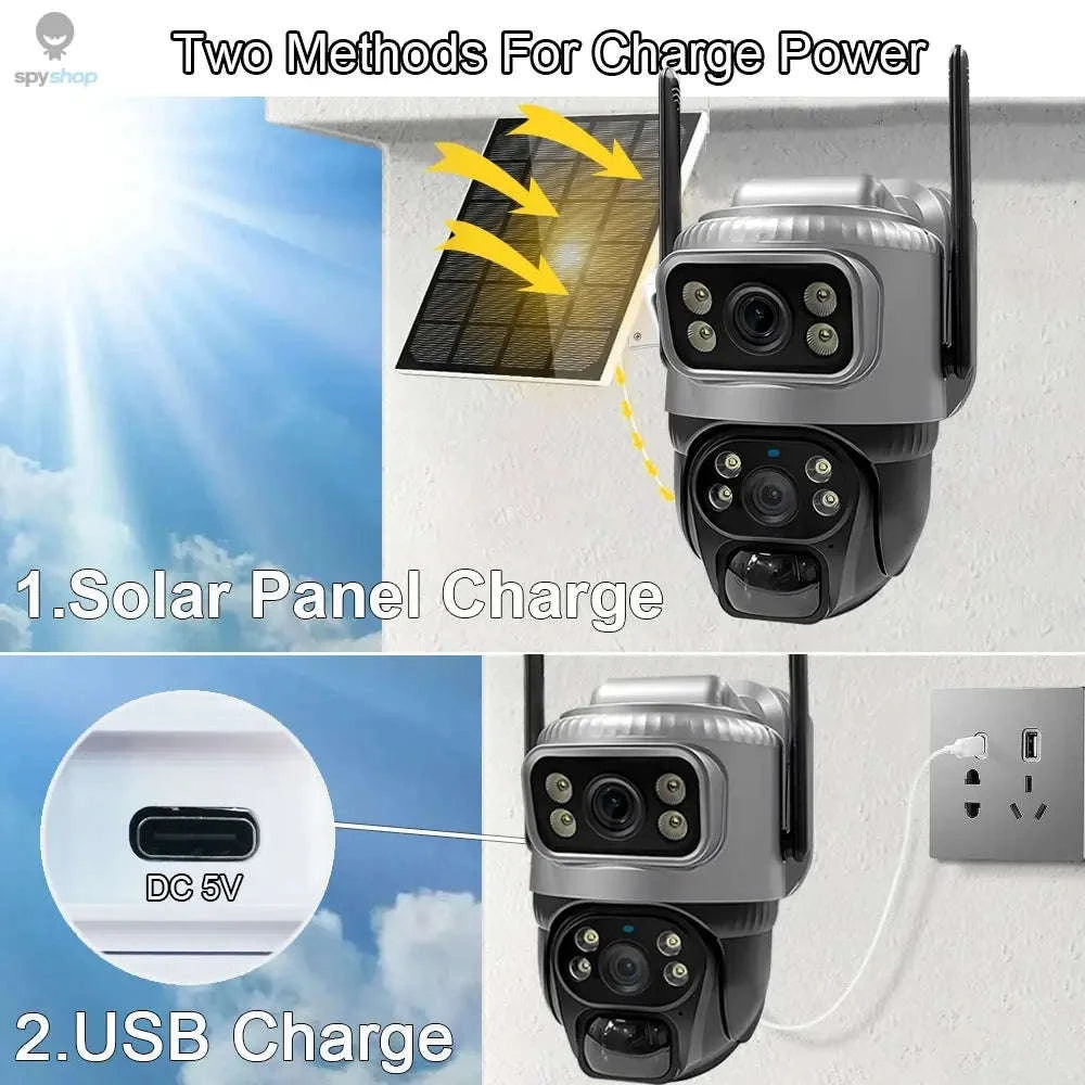 V380 Dual Lens 4G Solar Security Camera – Dual 4K Views, Solar Power, 4G Connectivity-4G Cam 128GB Card