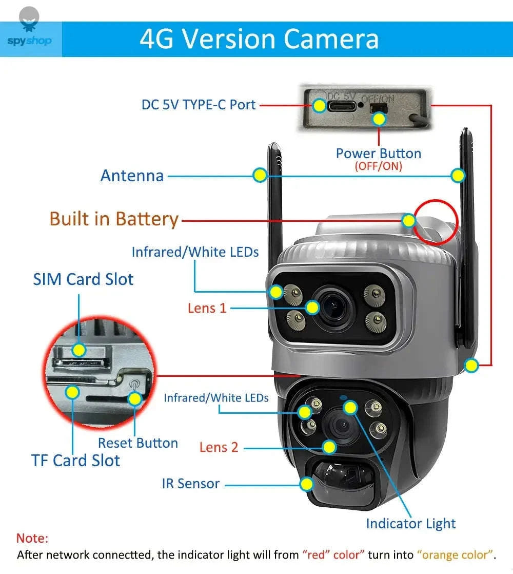 V380 Dual Lens 4G Solar Security Camera – Dual 4K Views, Solar Power, 4G Connectivity-4G Cam 128GB Card