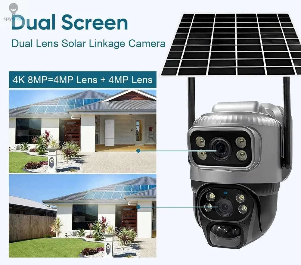 V380 Dual Lens 4G Solar Security Camera – Dual 4K Views, Solar Power, 4G Connectivity-4G Cam 128GB Card