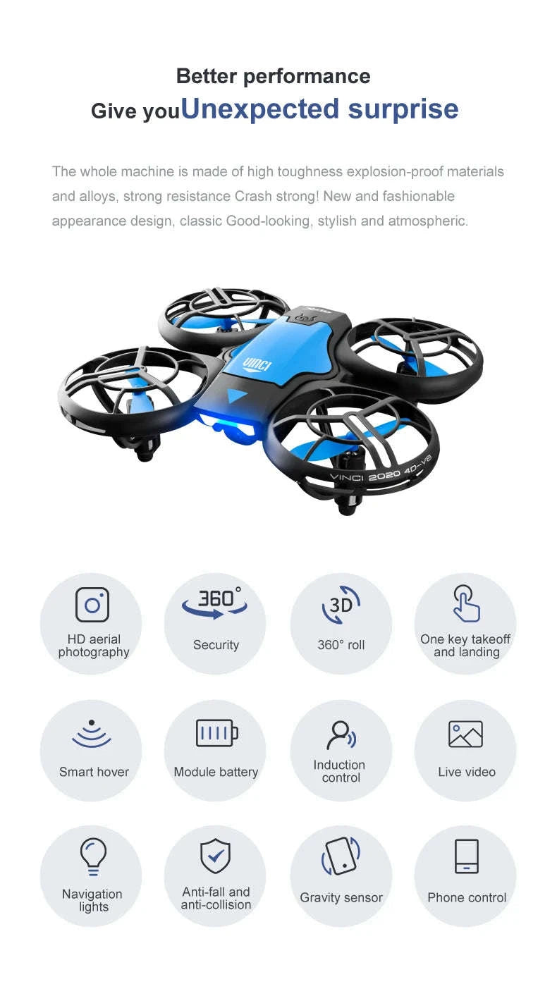 V8 Mini Drone 4K with HD Camera WiFi FPV & Live Streaming-1080P camera 1B