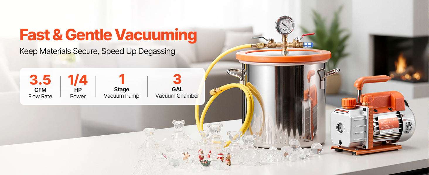 Vacuum Chamber Kit 3.5 CFM Pump for Resin Degassing & Wood Stabilizing-3 Gallon / US / United States