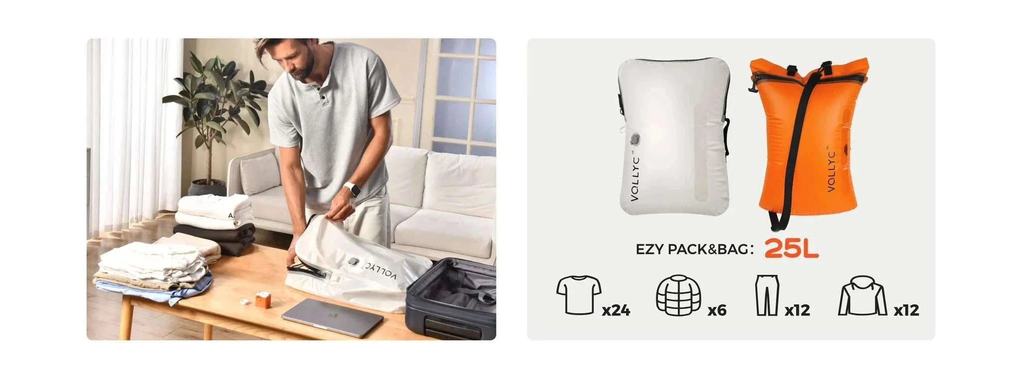 Vacuum Compression Travel Bag 25L – Reusable Packing Storage with 85% Space Saving-EZYPACK no PUMP