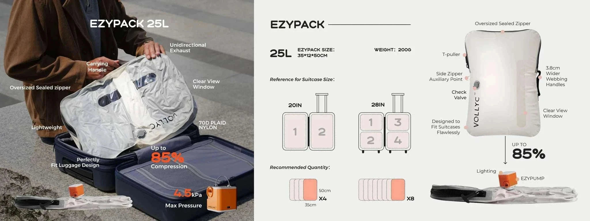 Vacuum Compression Travel Bag 25L – Reusable Packing Storage with 85% Space Saving-EZYPACK no PUMP