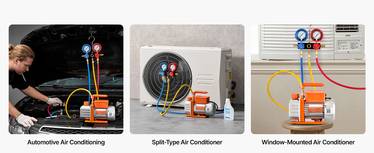 VEVOR AC vakuumska črpalka in komplet merilnika 3,5CFM 1/4HP / 4,5CFM 1/3HP enostopenjski ali 7CFM 3/4HP dvostopenjski za HVAC klimatske naprave