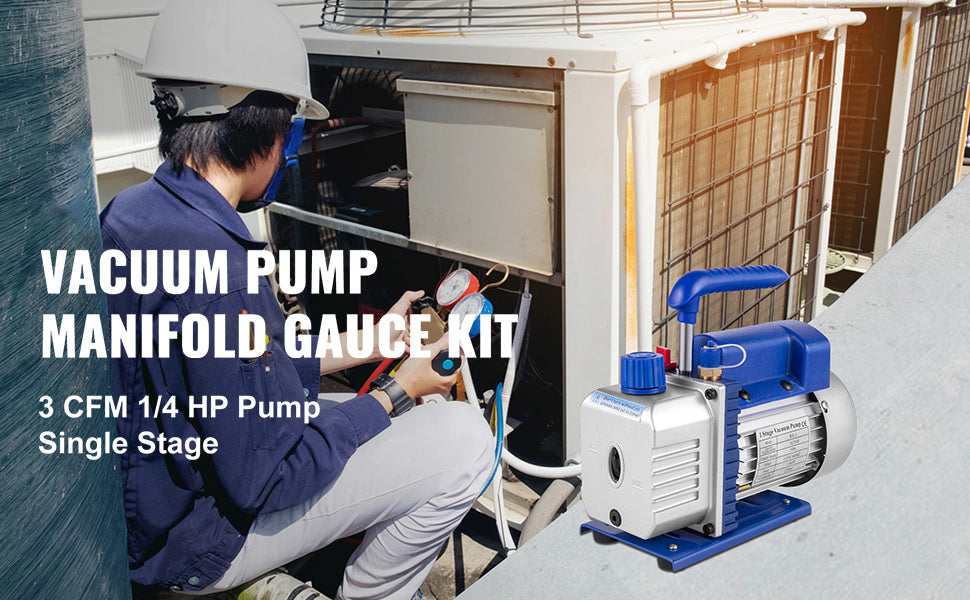 Σετ αντλίας κενού HVAC 3CFM 1/4HP με μετρητές και σωλήνες