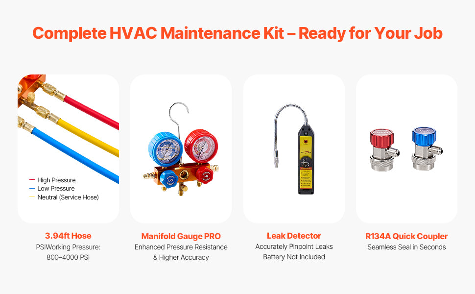 HVAC Vacuum Pump & Gauge Set 3.5/4.5 CFM with Hoses Kit