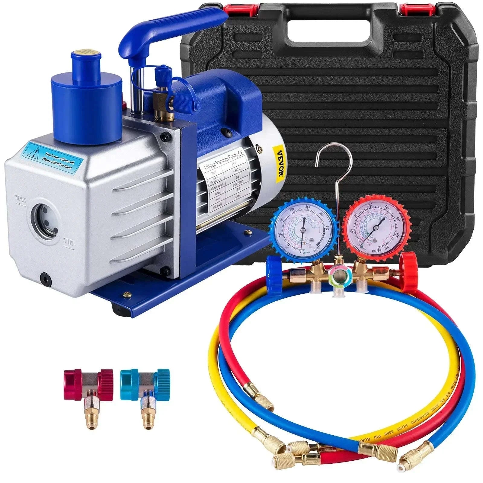 Vacuum Pump with Gauges for AC Refrigerant and HVAC Systems-4.8CFM 1-3HP Gauge / EU / United States