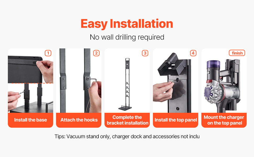 Dyson Vacuum Stand Organizer with 4 Hooks, No-Drill Storage Rack