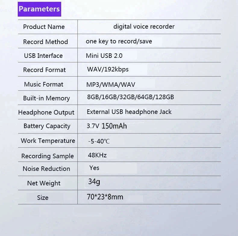 Vandlion V11 Black Mini Dictaphone with HiFi Recording and MP3 Playback-black / 32 GB