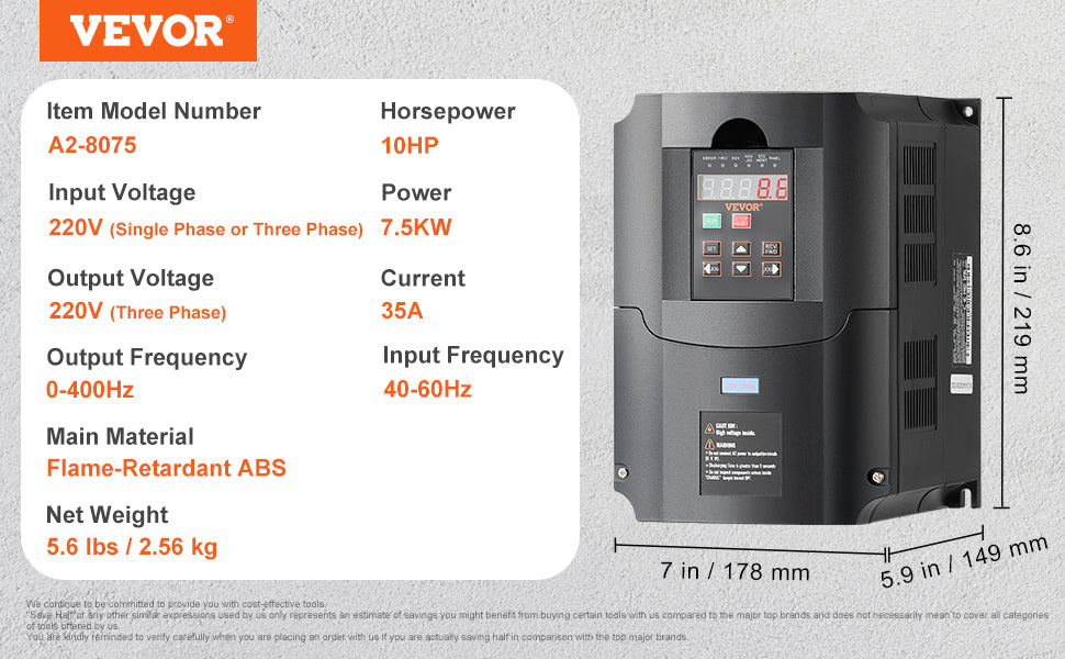 SucceBuy 0.75/7.5KW VFD Frequency Inverter 220V Output Variable Frequency Drive for Spindle Motor CNC Converter Speed Control