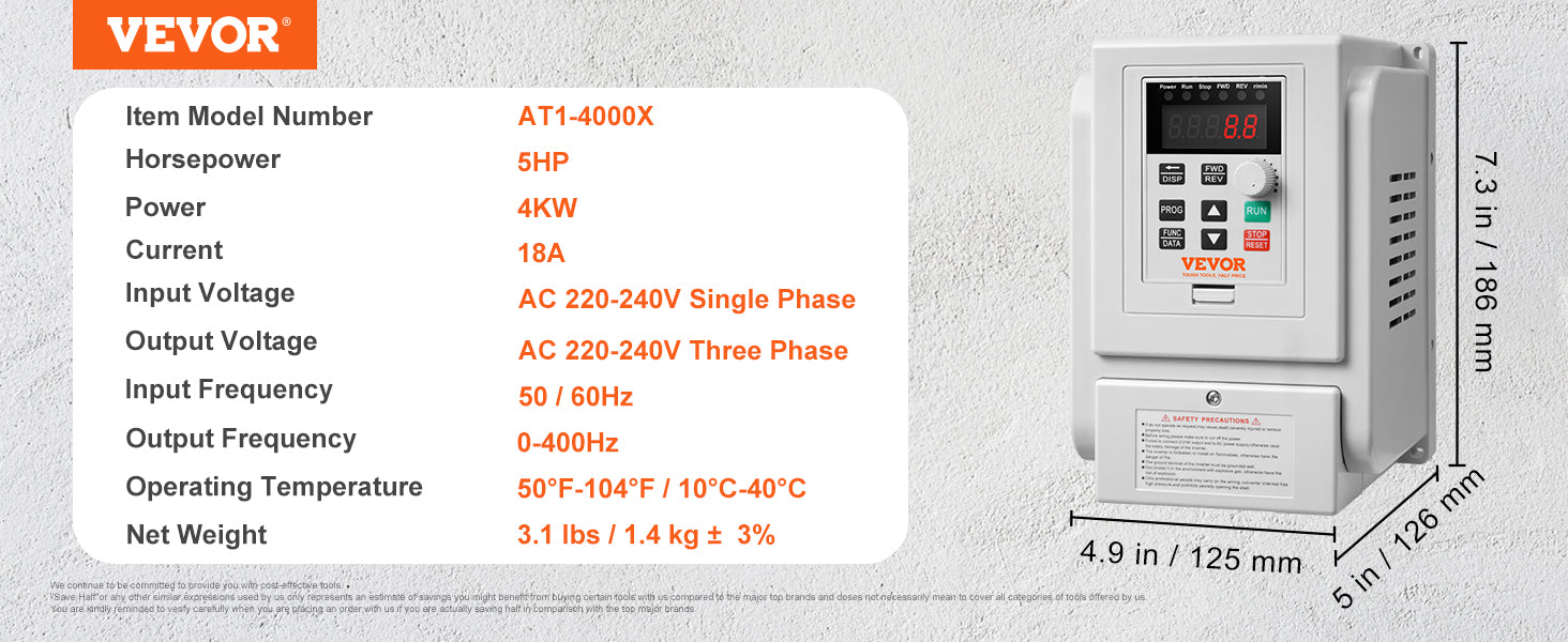 SucceBuy VFD 5HP4KW Singel Phase 220V-240V Input to 3 Phase 220V-240V Output Variable Frequency Drive for AC Motor Speed Control