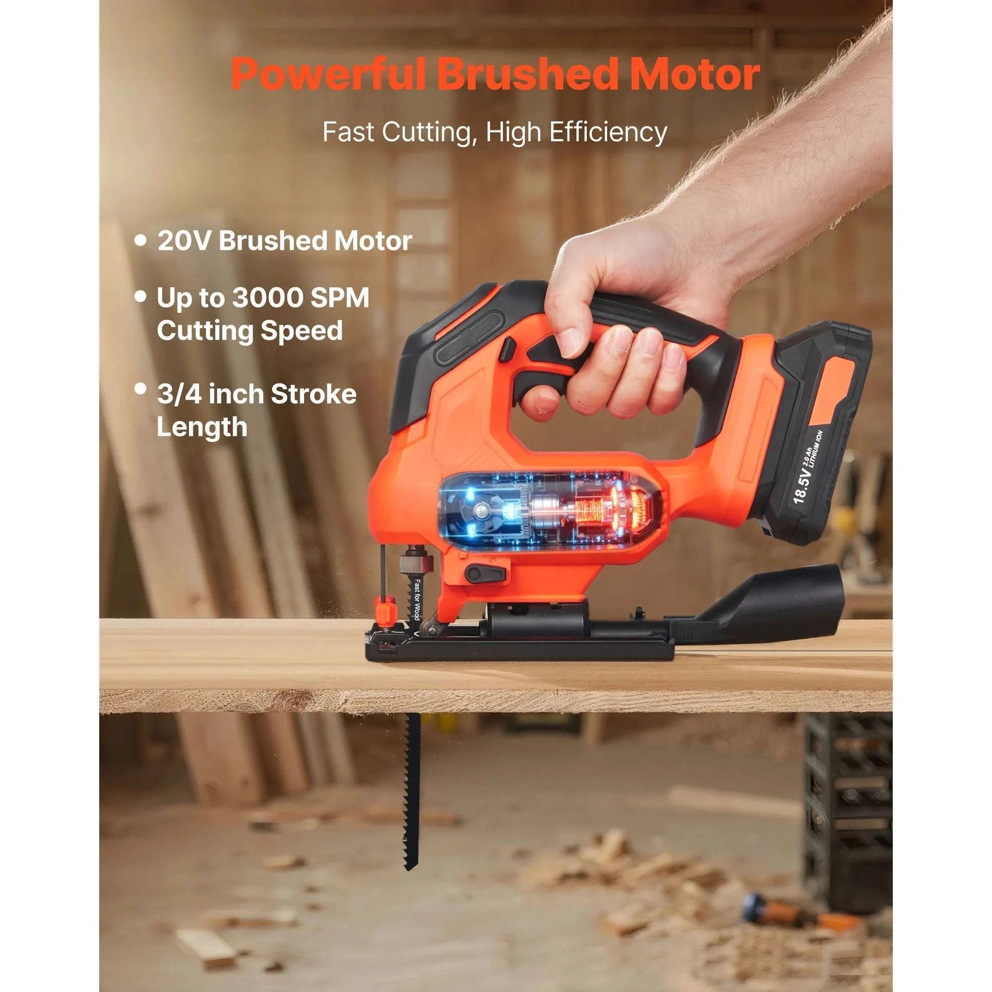 Variable Speed Jig Saw with LED Light & 0–45° Bevel Cutting-3000spm TypeB / United States