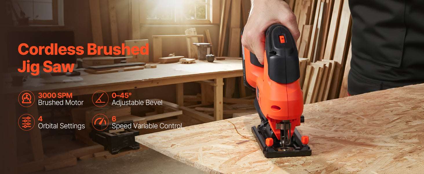 Variable Speed Jig Saw with LED Light & 0–45° Bevel Cutting-3000spm TypeB / United States