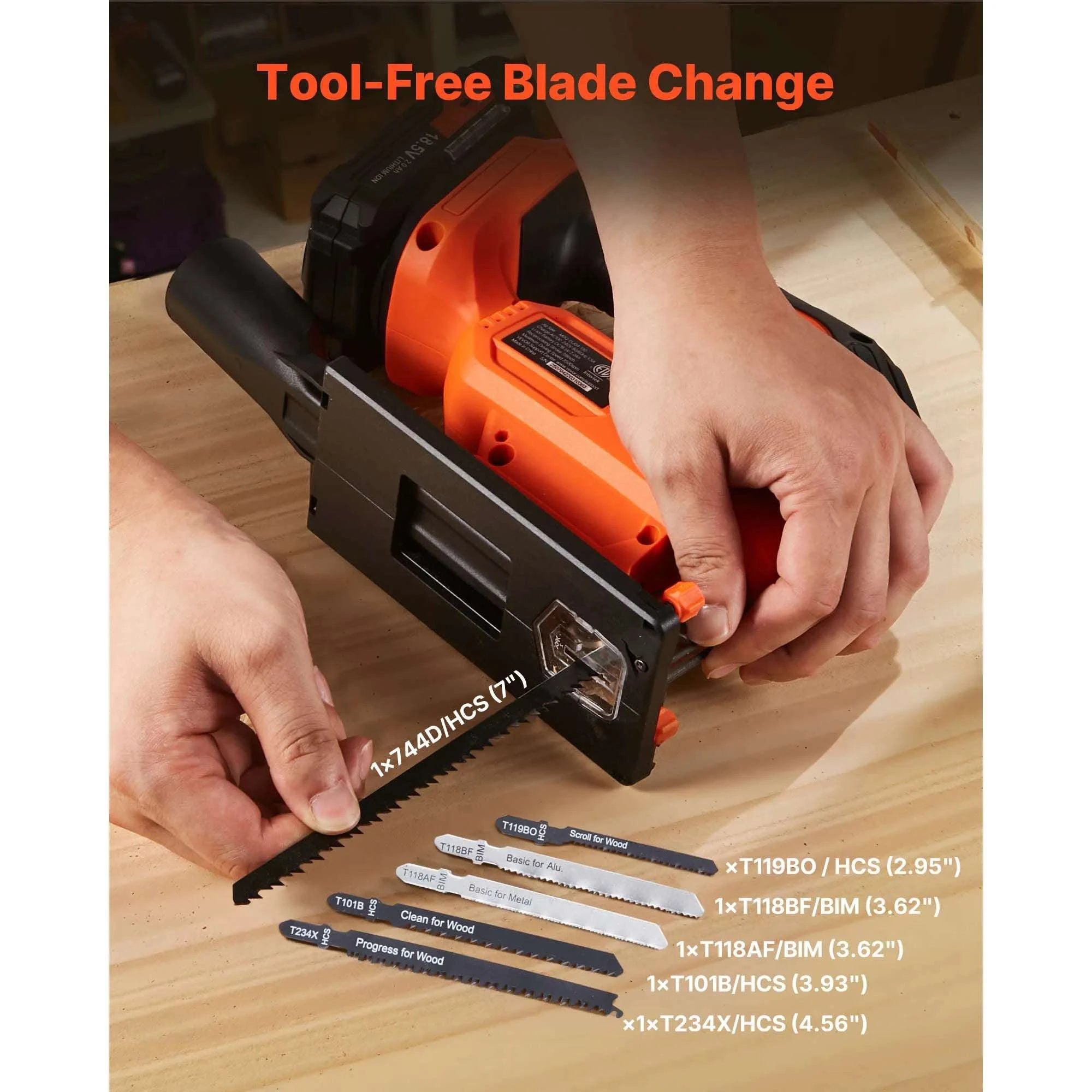 Variable Speed Jig Saw with LED Light & 0–45° Bevel Cutting-3000spm TypeB / United States
