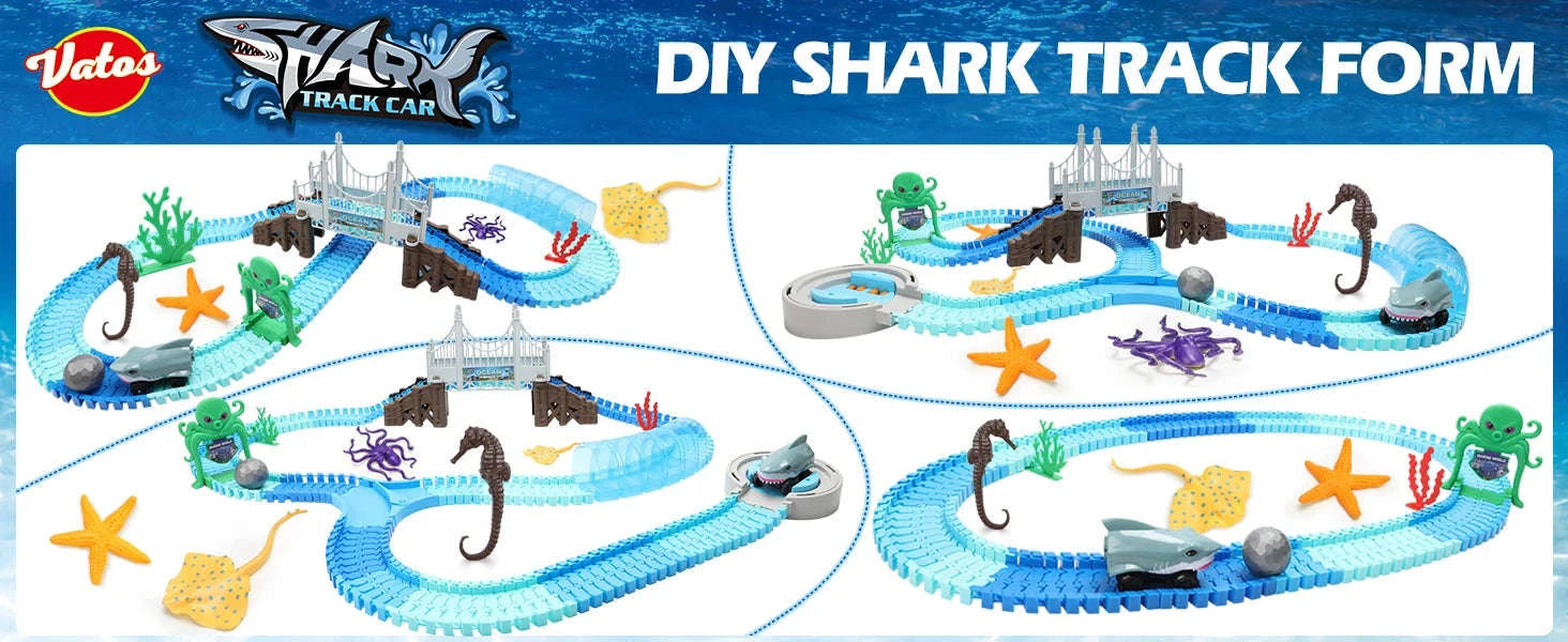 VATOS Shark Race Car Track Toy with Ocean Adventure Theme-Blue / UNITED KINGDOM