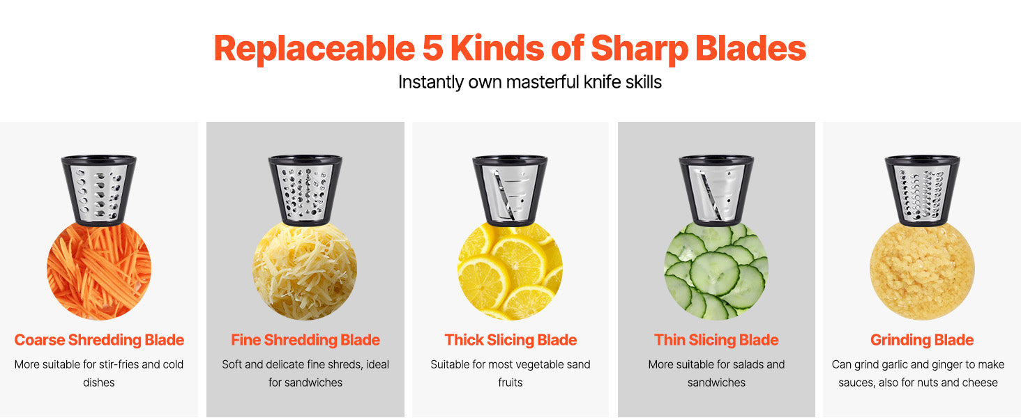 Affettatrice Elettrica per Verdure e Grattugia per Formaggio 200W Tagliaverdure 5-in-1