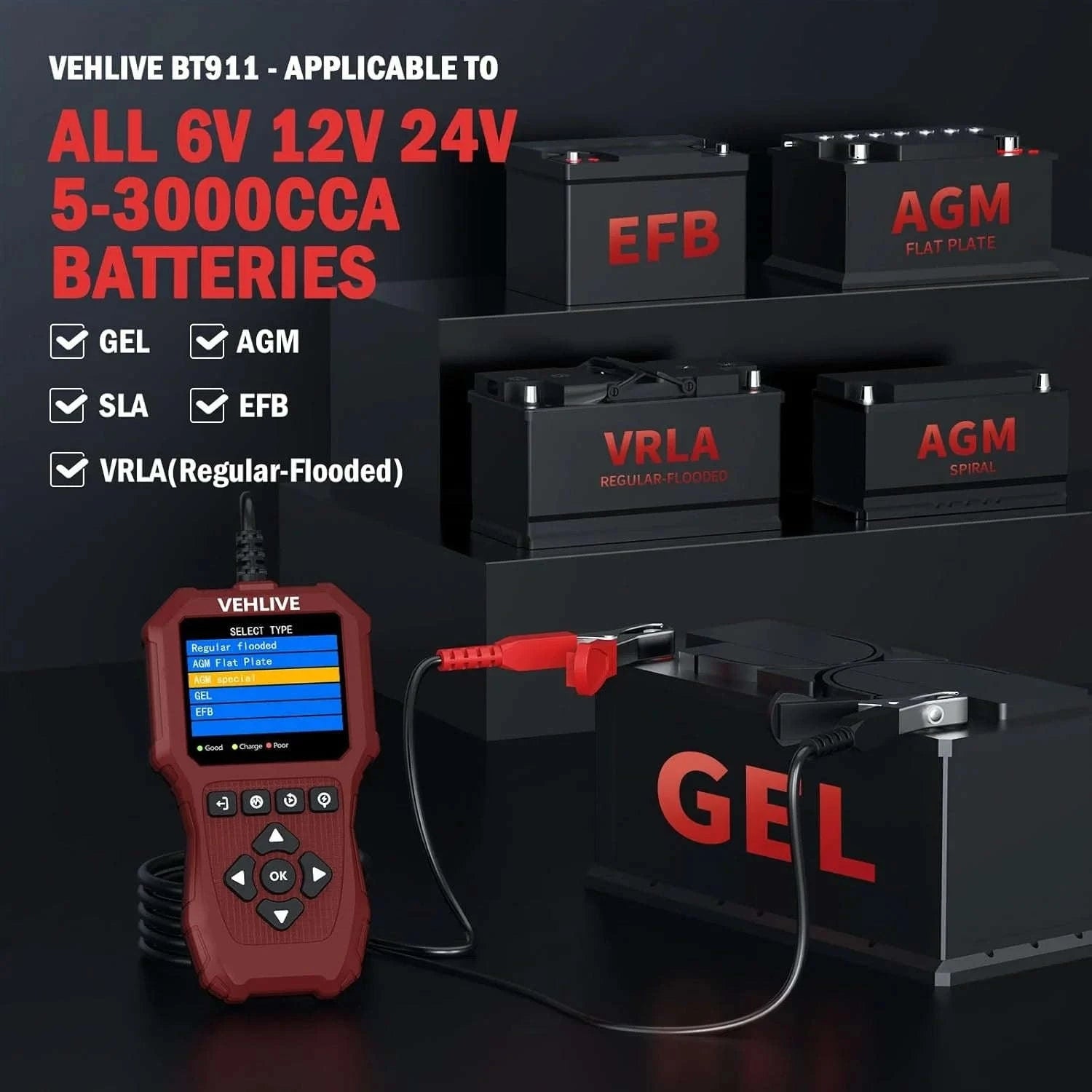 VEHLIVE BT911 Car Battery and Alternator Tester-BT-9111