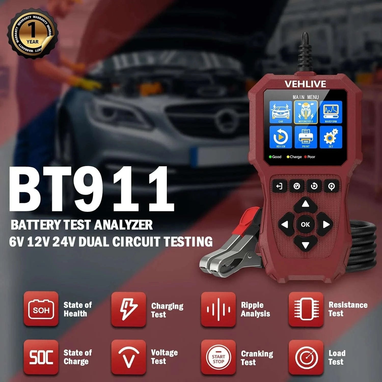 VEHLIVE BT911 Car Battery and Alternator Tester-BT-9111