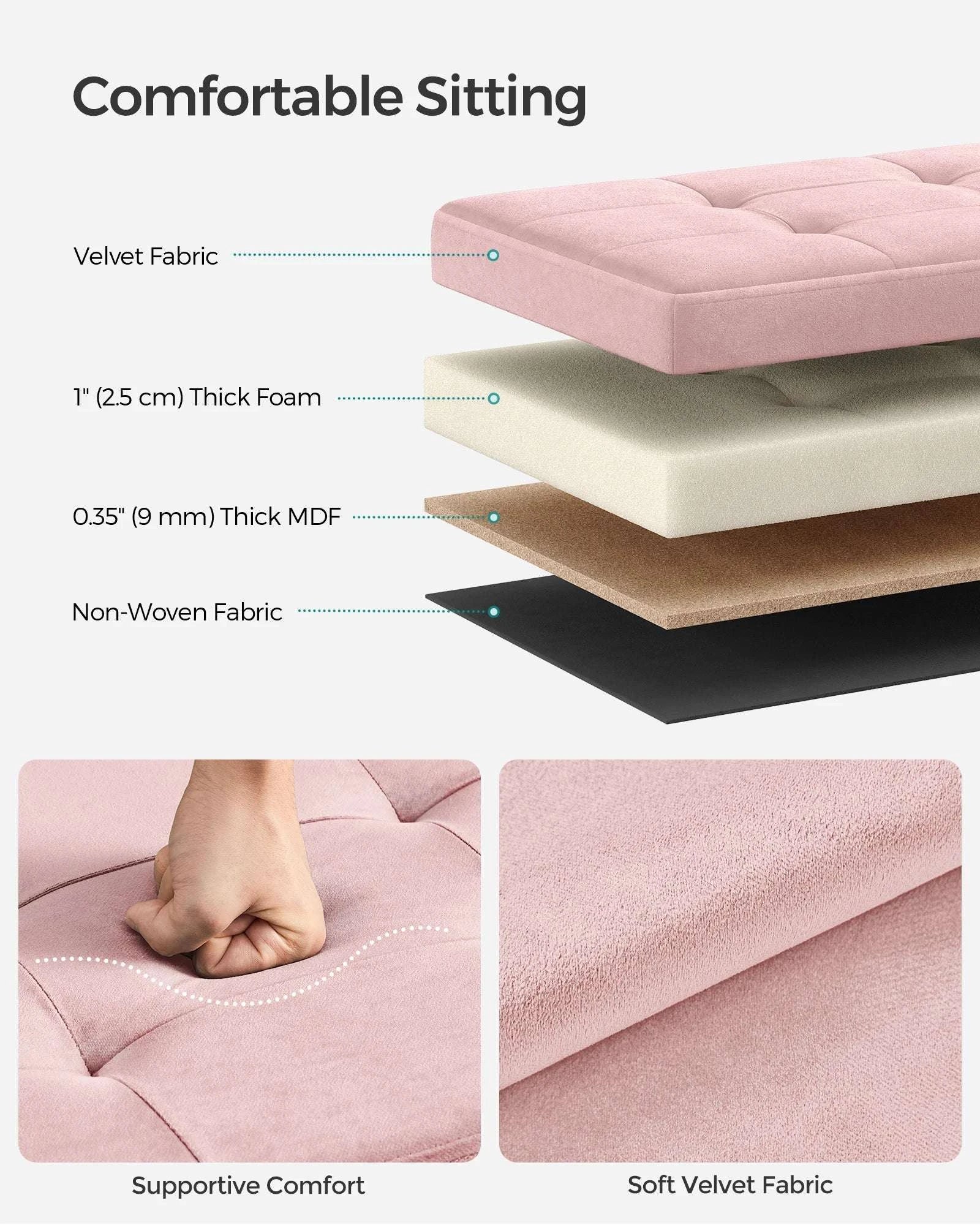 Velvet Storage Ottoman Bench 30" Foldable with Hidden Storage-Ink Black / United States