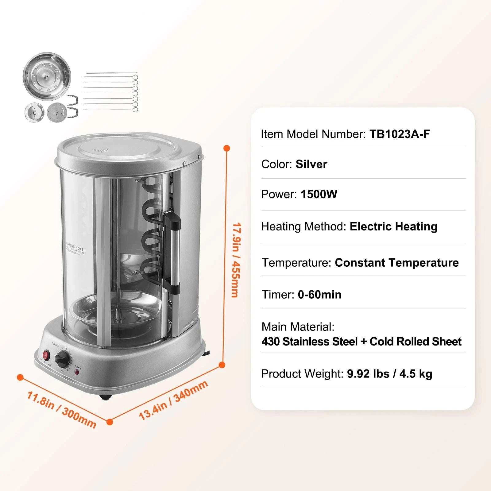 Vertical Electric Shawarma Grill Machine Stainless Steel-Sliver / United States
