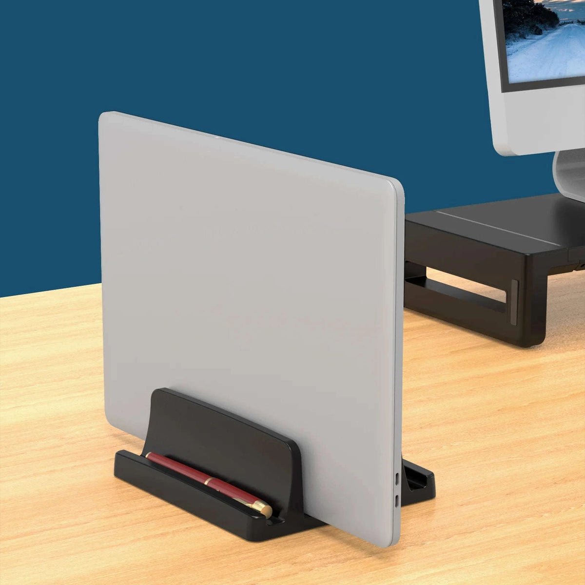 Vertical Laptop Stand for Desk with Dual Slots-BLACK
