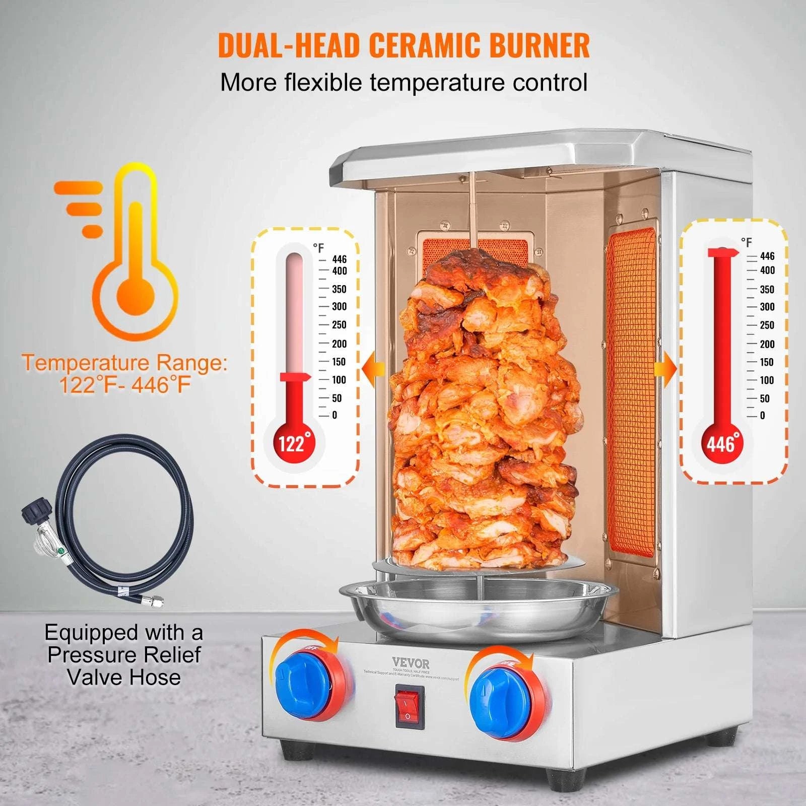 Vertical Shawarma Grill Machine 13 lb Rotisserie with Temp Control-13 pounds Gas / United States