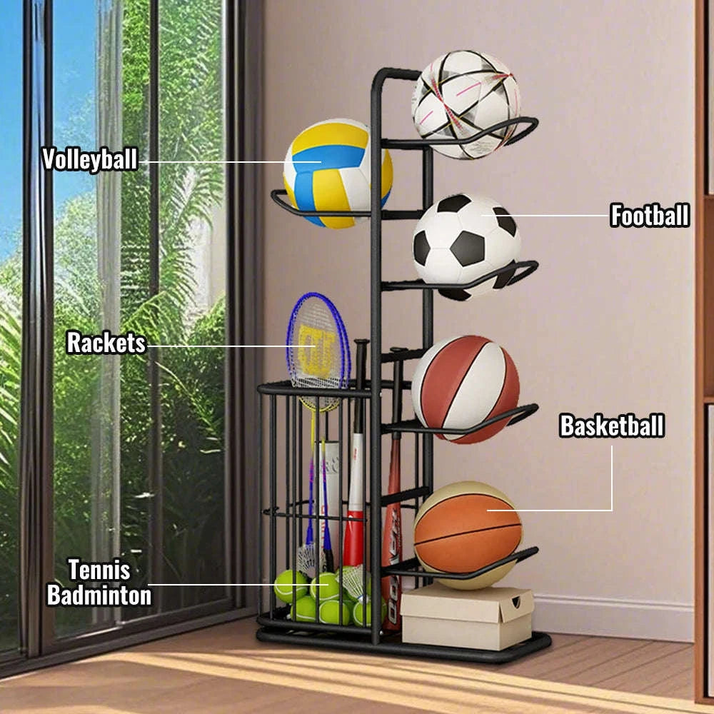 Vertical Sports Ball Storage Rack for Kids – Adjustable Steel Organizer-black / france