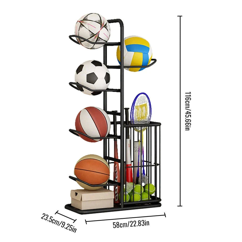 Vertical Sports Ball Storage Rack for Kids – Adjustable Steel Organizer-black / france