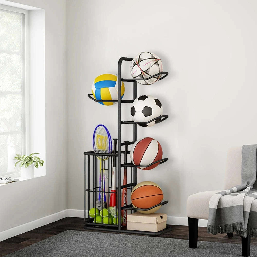 Vertical Sports Ball Storage Rack for Kids – Adjustable Steel Organizer-black / france