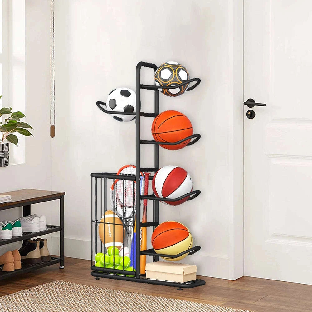 Vertical Sports Ball Storage Rack for Kids – Adjustable Steel Organizer-black / france