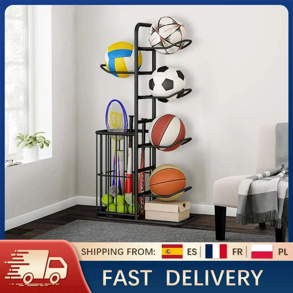 Vertical Sports Ball Storage Rack for Kids – Adjustable Steel Organizer-black / france