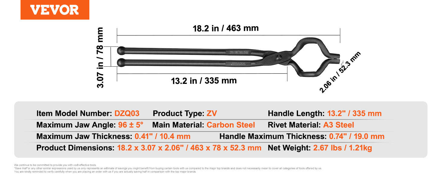 VEVOR Blacksmith Tongs Set – 18-Inch Carbon Steel Forge Tongs-4PCs / United States