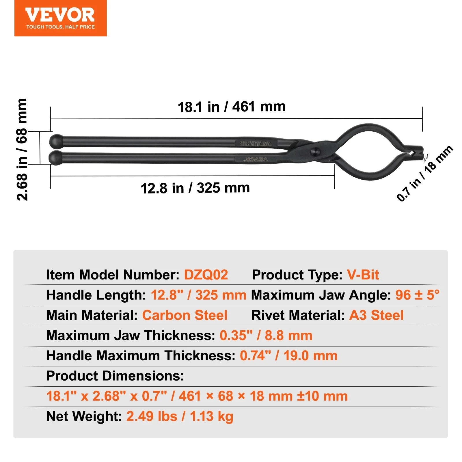 VEVOR Blacksmith Tongs Set – 18-Inch Carbon Steel Forge Tongs-4PCs / United States