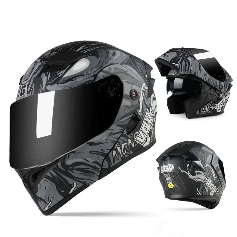 VGV 91 Flip Motorcycle Helmet, Dual-Lens, DOT Certified-Brown / M