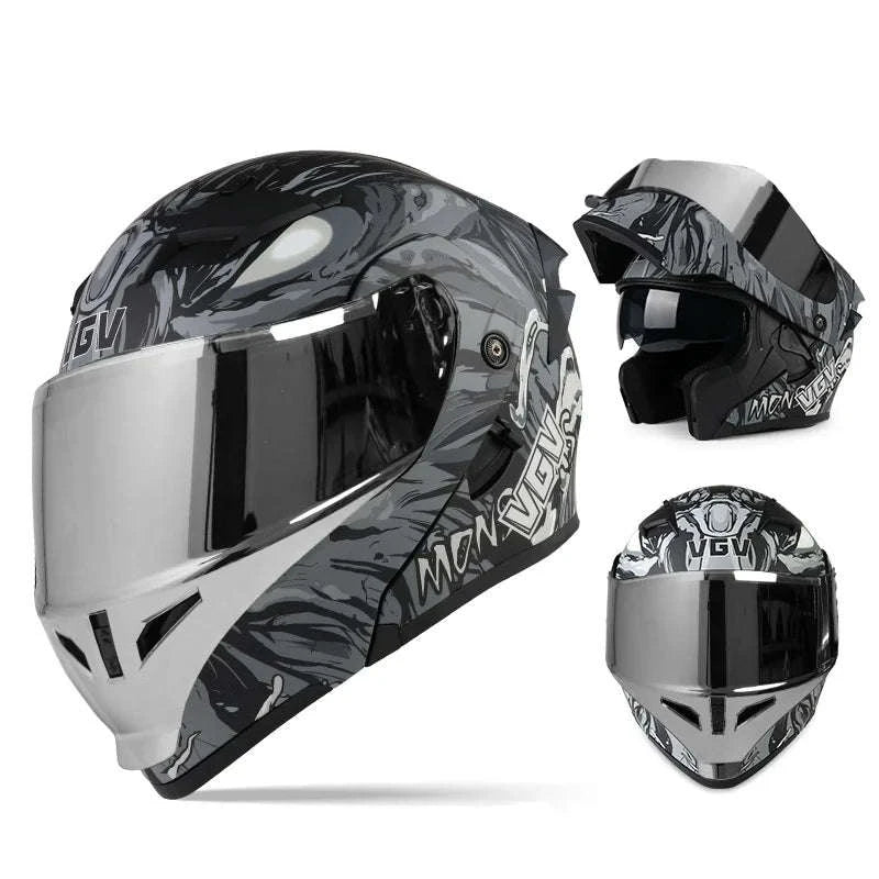 VGV 91 Flip Motorcycle Helmet, Dual-Lens, DOT Certified-Brown / M