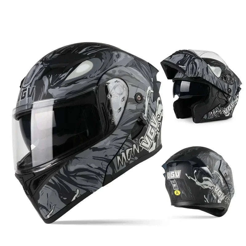 VGV 91 Flip Motorcycle Helmet, Dual-Lens, DOT Certified-Brown / M