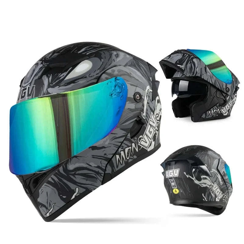 VGV 91 Flip Motorcycle Helmet, Dual-Lens, DOT Certified-Brown / M