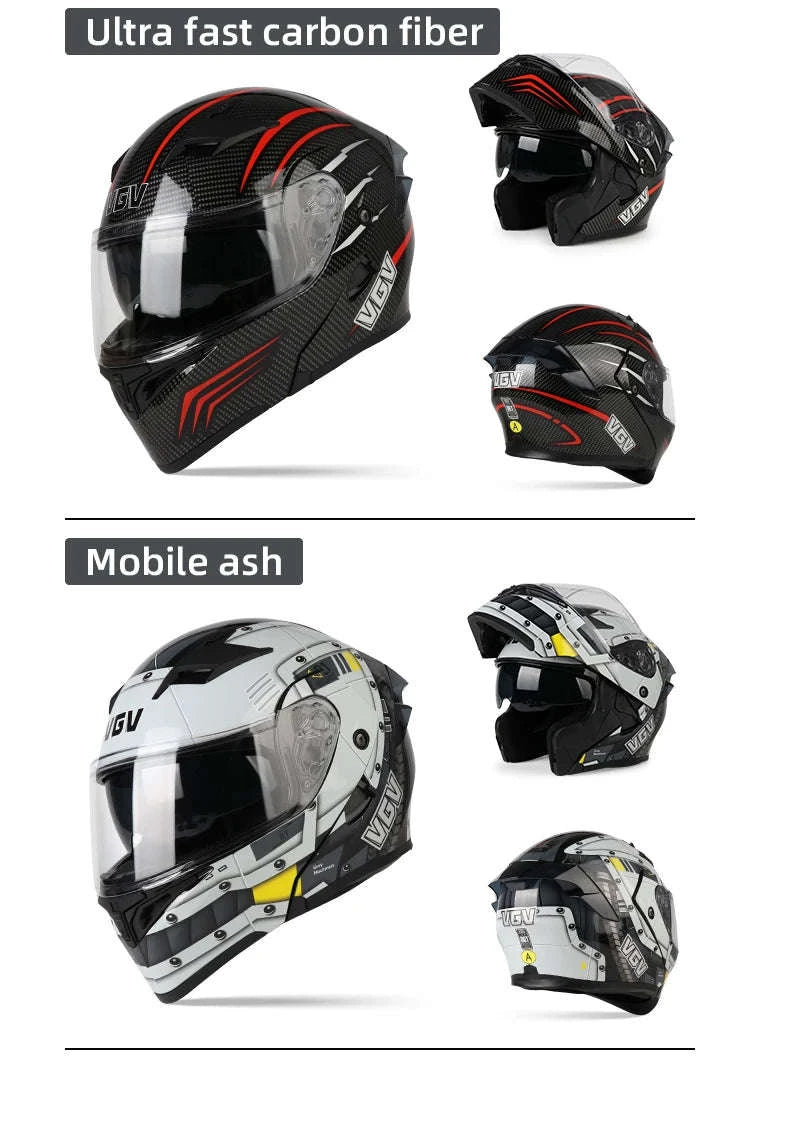 VGV 91 Flip Motorcycle Helmet, Dual-Lens, DOT Certified-Brown / M