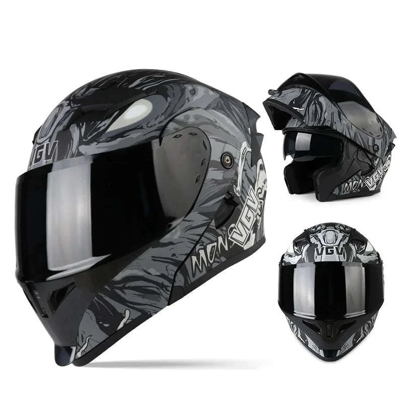 VGV 91 Flip Motorcycle Helmet, Dual-Lens, DOT Certified-Brown / M