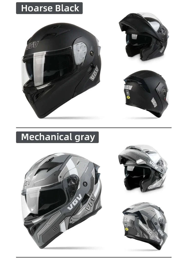 VGV 91 Flip Motorcycle Helmet, Dual-Lens, DOT Certified-Brown / M