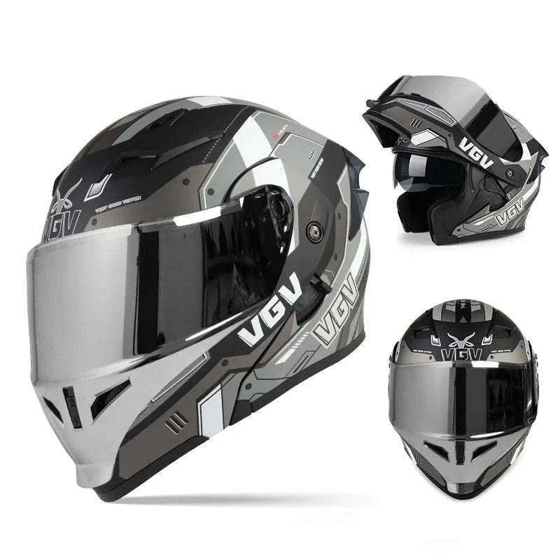 VGV 91 Flip Motorcycle Helmet, Dual-Lens, DOT Certified-Brown / M