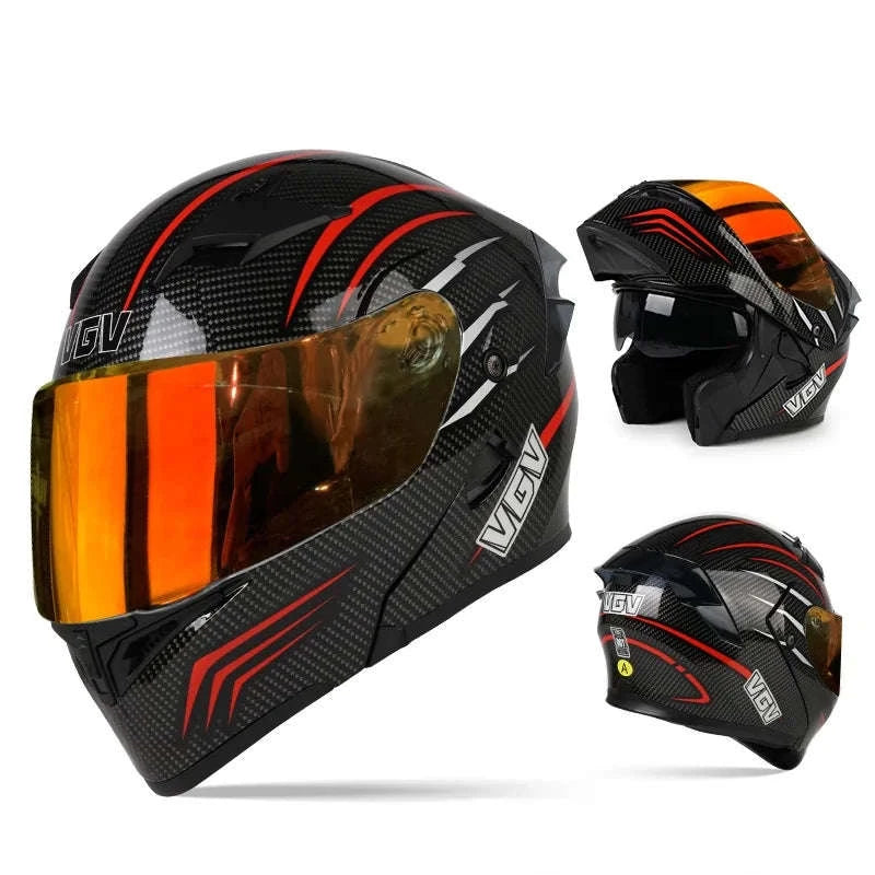 VGV 91 Flip Motorcycle Helmet, Dual-Lens, DOT Certified-Brown / M