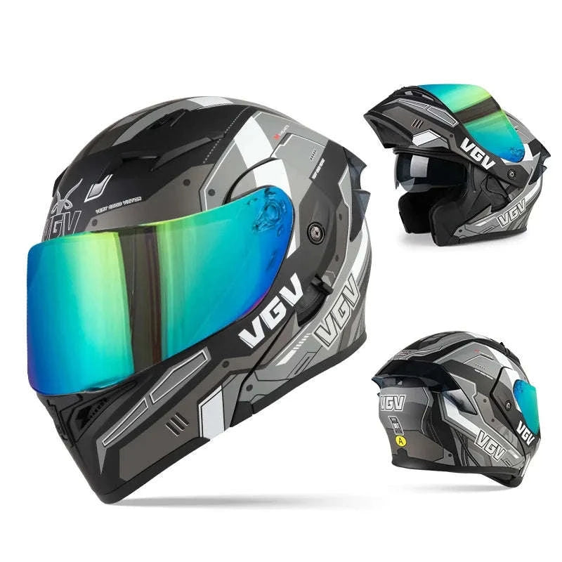 VGV 91 Flip Motorcycle Helmet, Dual-Lens, DOT Certified-Brown / M