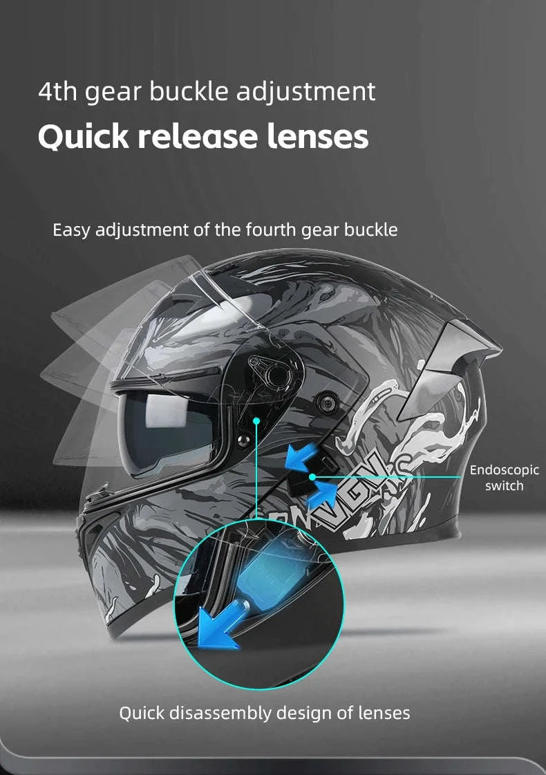 VGV 91 Flip Motorcycle Helmet, Dual-Lens, DOT Certified-Brown / M